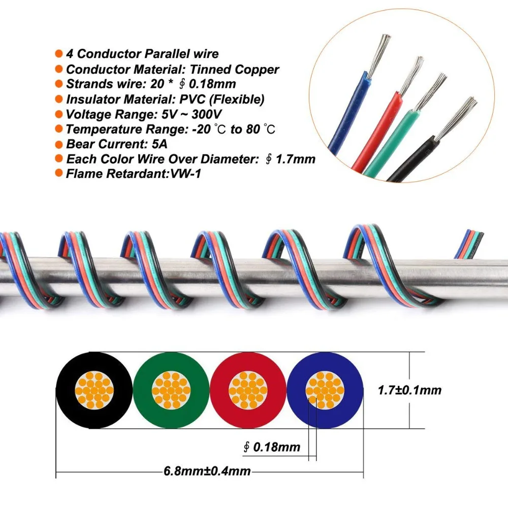 4pin удлинитель провода шнур 20awg электрический провод кабель 4 проводника параллельный провод гибкий UL1007 нити луженая медь