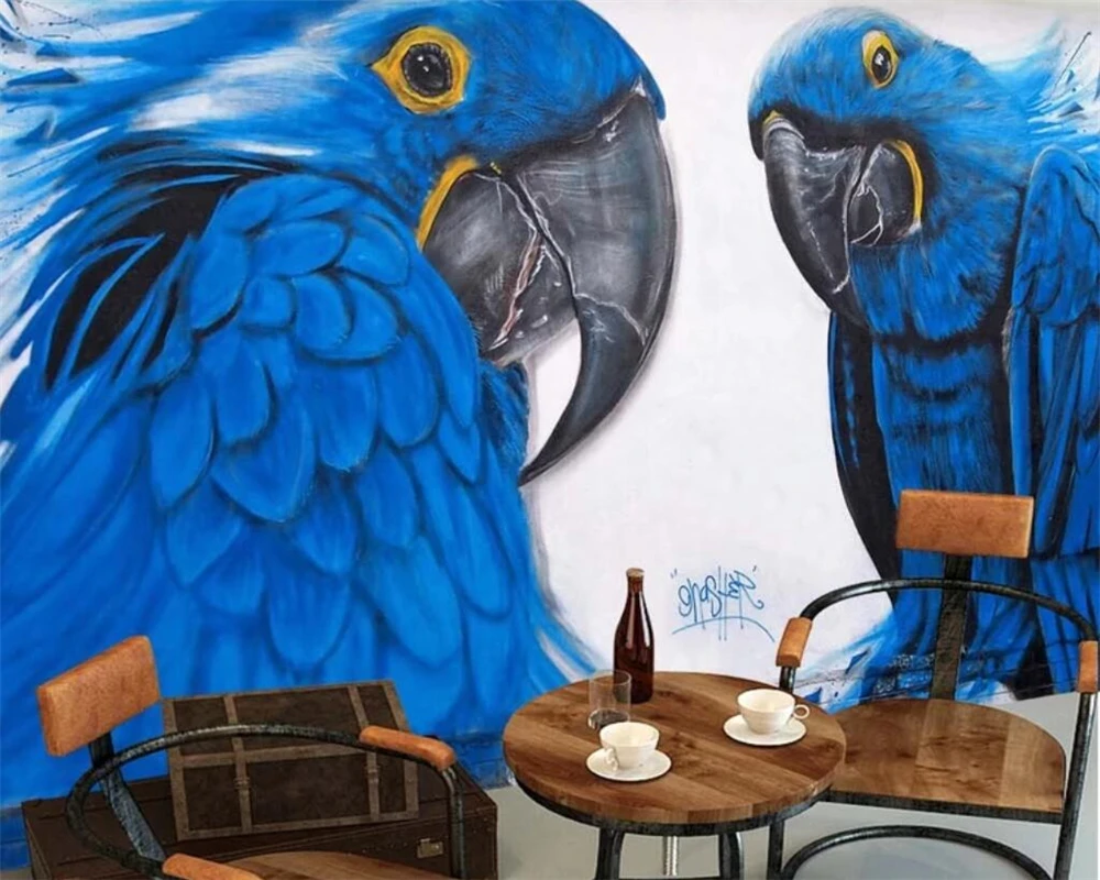 

Beibehang 3d wallpaper Hand-painted graffiti blue parrot bar KTV background wall paper home decor living room bedroom mural