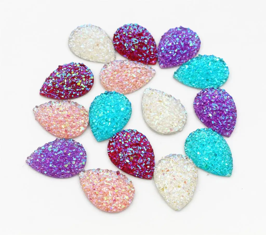 

New Fashion 10pcs 18x25mm Drop Style Mix Colors Natural stone types Flat Back Resin Cabochons Cameo