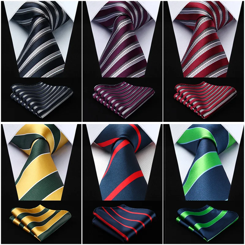 

Men Tie Necktie Pocket Square Set Classic Party Wedding Fashion Striped 8.5 cm Silk Woven Men Gift Handkerchief Set R07