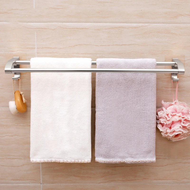 

1pcs No Drill Aluminum Towel Bar Kitchen Bath Towel Holder Bathroom Towel Hanger With Hook Bathroom Accessories