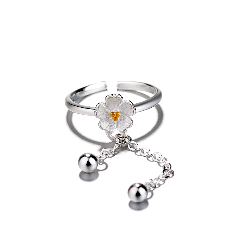 

925 Sterling Silver Cherry Blossoms Charm Adjustable Opening Engagement Rings For Women Prevent Allergy Jewellery jz002