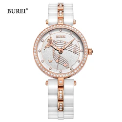 BUREI Brand Ladies Fashion Ceramic Bracelet Watches Women Luxury Waterproof Sapphire Casual Quartz Wristwatches Relogio Feminino