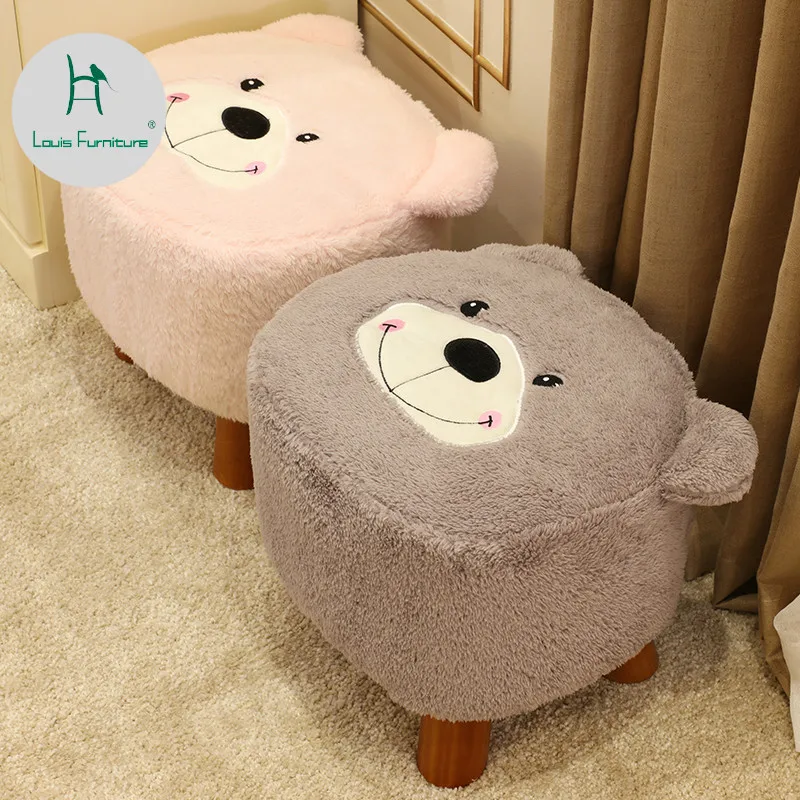 

Louis Fashion Stools Ottomans Solid Wood Cartoon Creative Cloth Art Children's Tea Table Household Sofa Changing Shoes