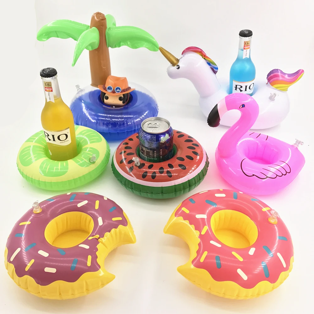 10pcs Mini Funny Bath Water Toy Flamingo Floating Inflatable Drink Can Holder Swimming Pool Bathing Beach