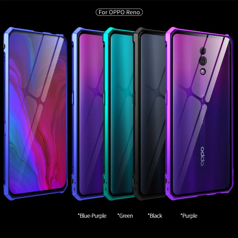 

For OPPO Reno Case Hard PC Luxury Armor Shockproof Metal Frame Hybrid Phone Cover for oppo reno Cases 360 Full Protective