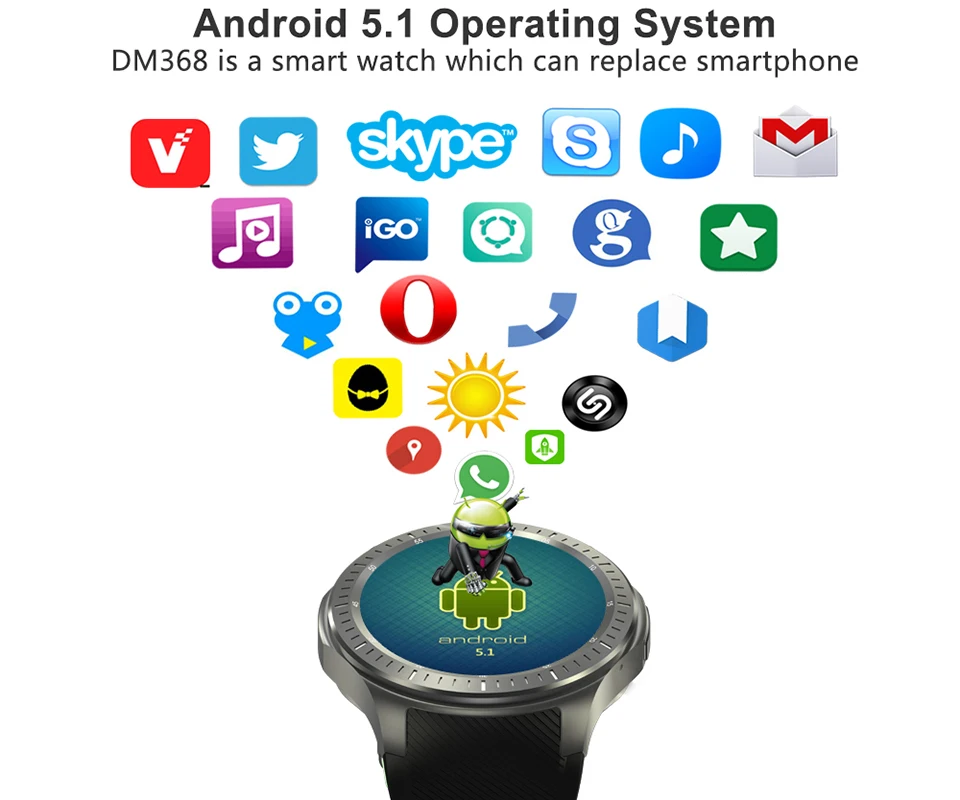 Время владельца DM368 3g Смарт-часы телефон Android OS 5,1 MTK6580 1,3" AMOLED дисплей gps Частота сердечных сокращений Google Play/карта wifi умные часы