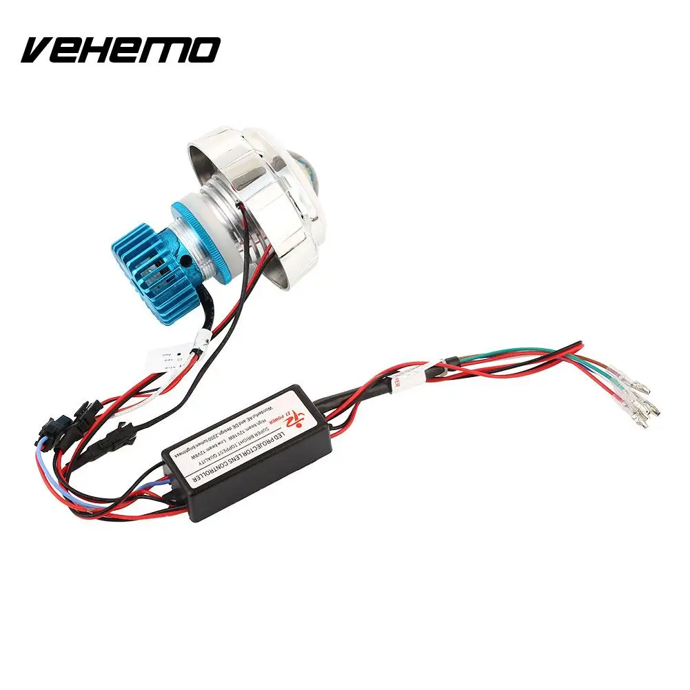 Vehemo CNC Angel Devil Eye Bulb LED Headlight Motorcycle Headlight Motorbike Projector Light Super Bright Hi/Lo Beam