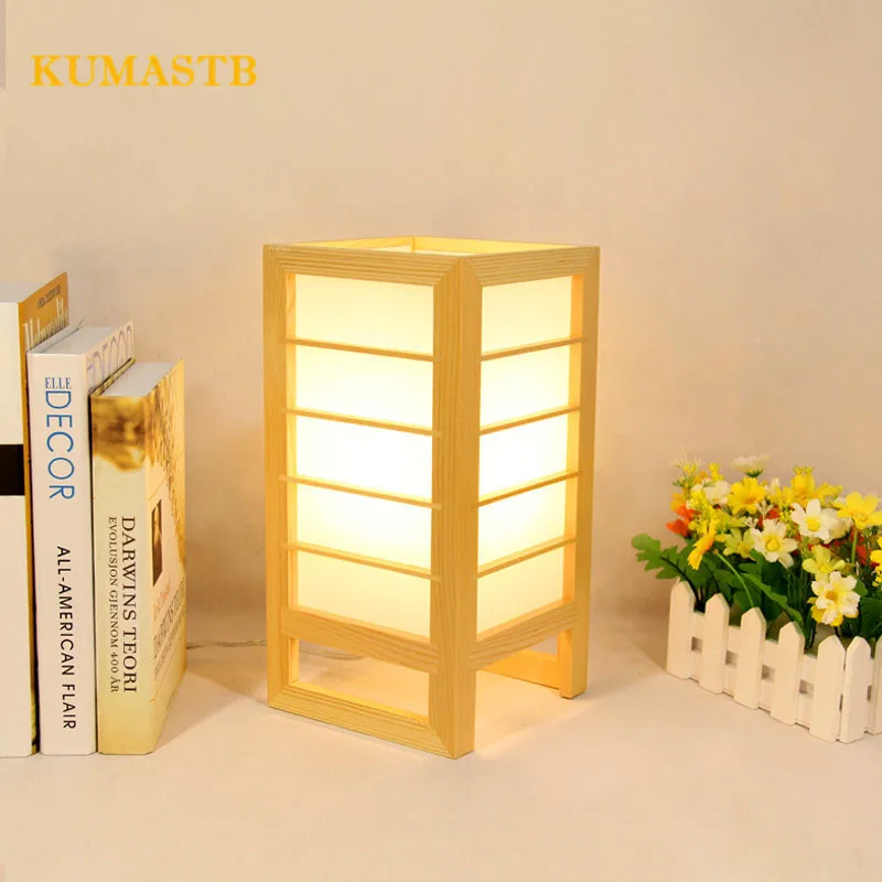 Japanese Stye Wood Desk Lamp Creative Hotel Bedroom Bedside Light