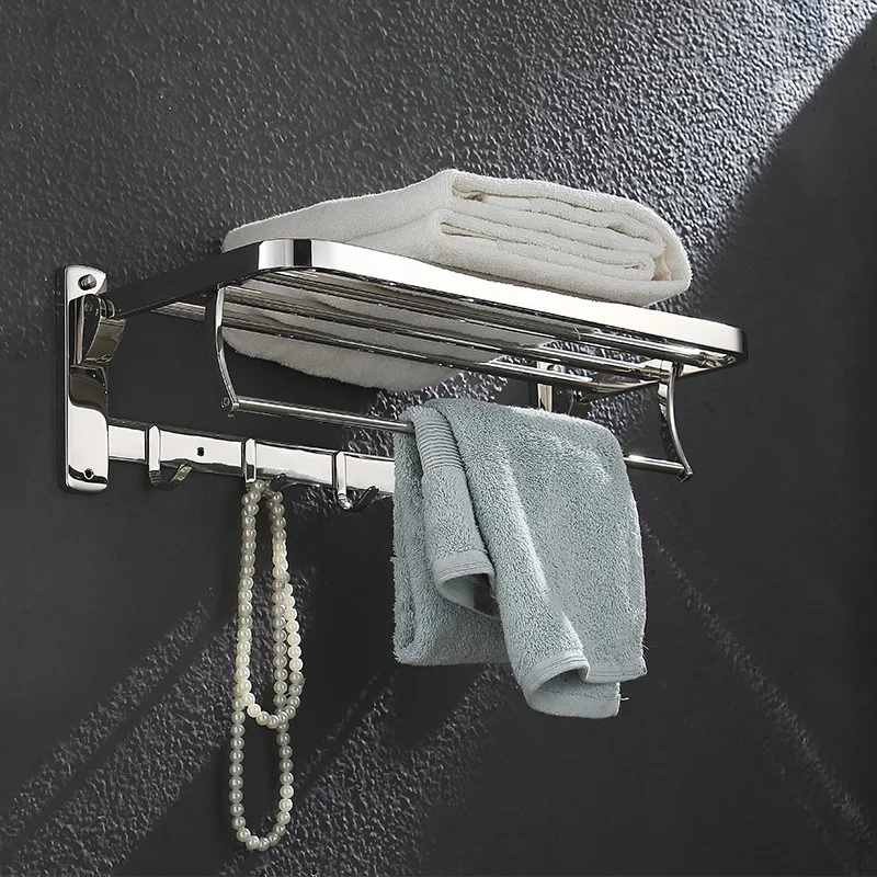 Wall Mounted Chrome Finish Foldable Bathroom Towel Rack Holder Towel
