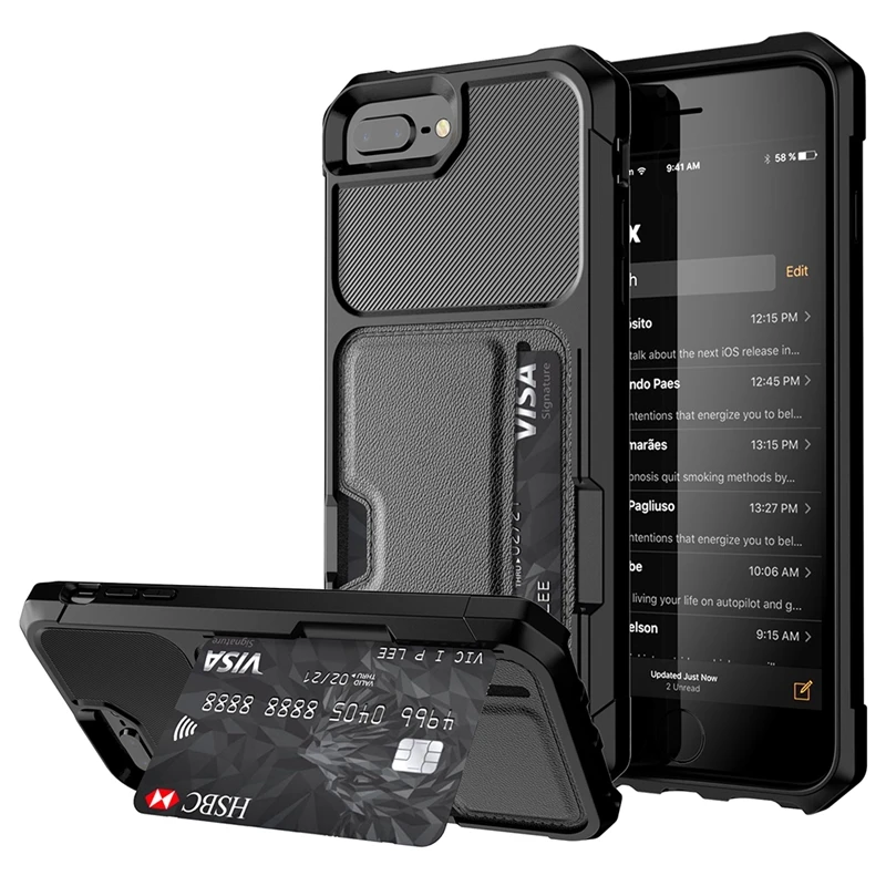 

GrandEver Luxury Soft Case For Iphone 6 6s 7 plus Cover Plain magnetic Force ZM card holder Coque For Iphone 8 plus X Funda