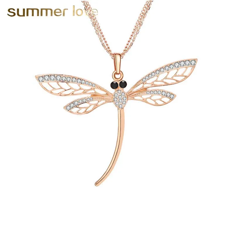 

Cute Dragonfly Pendant necklace Rhinestone Crystal Insect Charms Long Chain Necklace for Women Statement Jewelry Gifts Bijoux