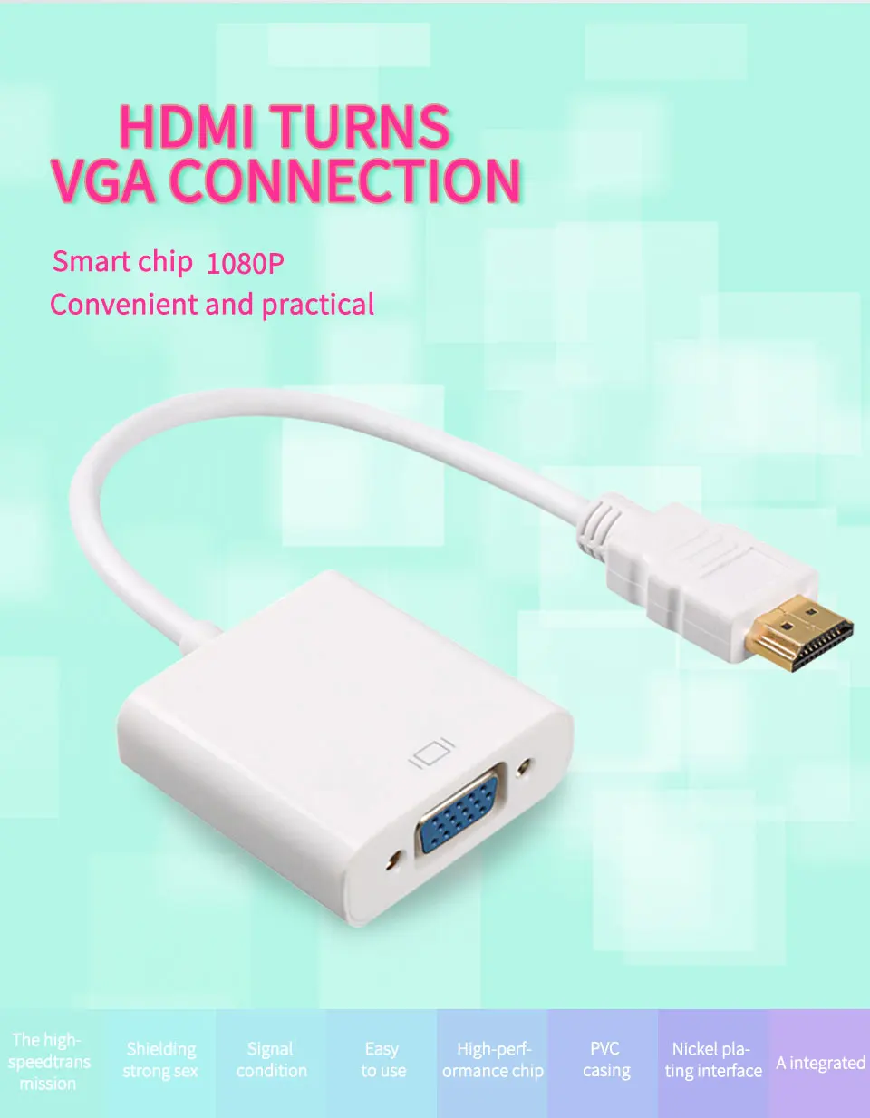 HDMI to VGA Adapter HDMI Male to VGA Female Video Converter 1080P Digital to Analog Audio for PC Laptop DVD HDTV PS4 (2)