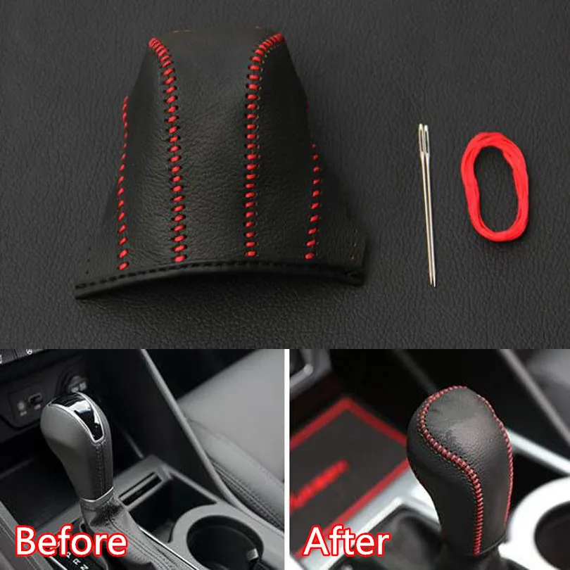 Car Gear Shift Knob PU Leather Cover Protective Accessories Styling For Hyundai Tucson 2015 2016 2017 2018 | Автомобили и