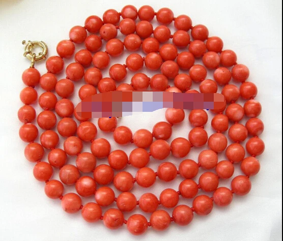 

huij 002164 stunning long 50" 10mm round red natural coral bead necklace