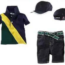 Горячая Распродажа Одежда для мальчиков комплект одежды из 3 предметов; модная футболка в полоску+ укороченные штаны+ Милая шапочка комплекты летняя одежда 1 компл./лот r4013