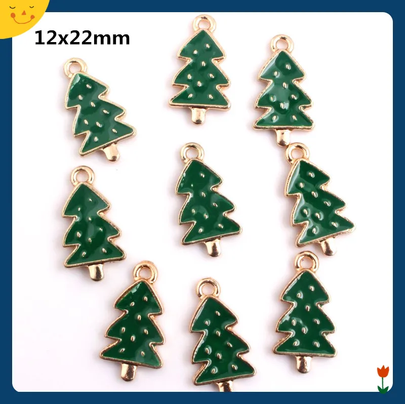 

OYKZA Colorful Design Alloy Enamel Christmas Tree Charms Pendants for Bracelet Keychain Necklace DIY Jewelry 30pcs a lot