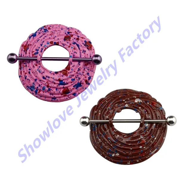 

Showlove-2pcs/lot Sprinkle Cupcake Nipple Ring Shield Barbell Piercing Body Jewelry