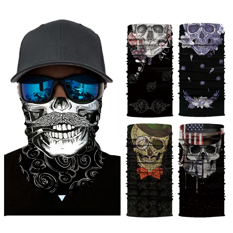

3D Skull Face Mask Half Sun Dust Wind Protection, Tube Mask Seamless Durable Face Mask Bandana Headwear Skeleton Face Mask