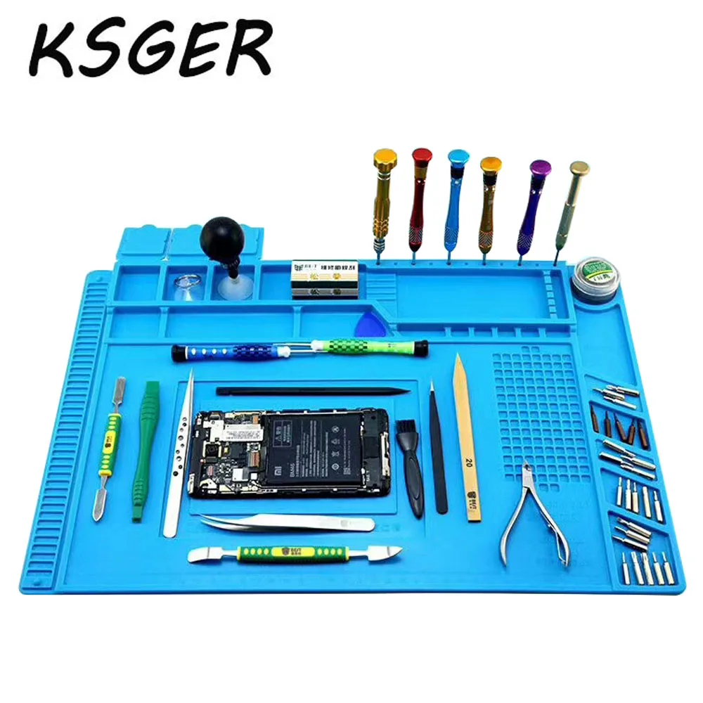 

Mobile Computer Repair Work Mat with Magnetic High Temperature Insulation Pad Slot Air Gun Soldering Iron Welding Pad Mat