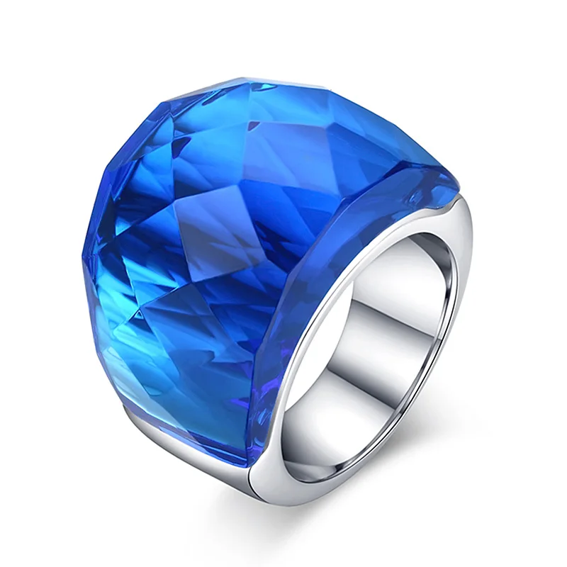 Модное большое кольцо для женщин, многоцветное свадебное ювелирное изделие, 7 цветов, большое кольцо со стеклянным камнем из нержавеющей стали Anillos