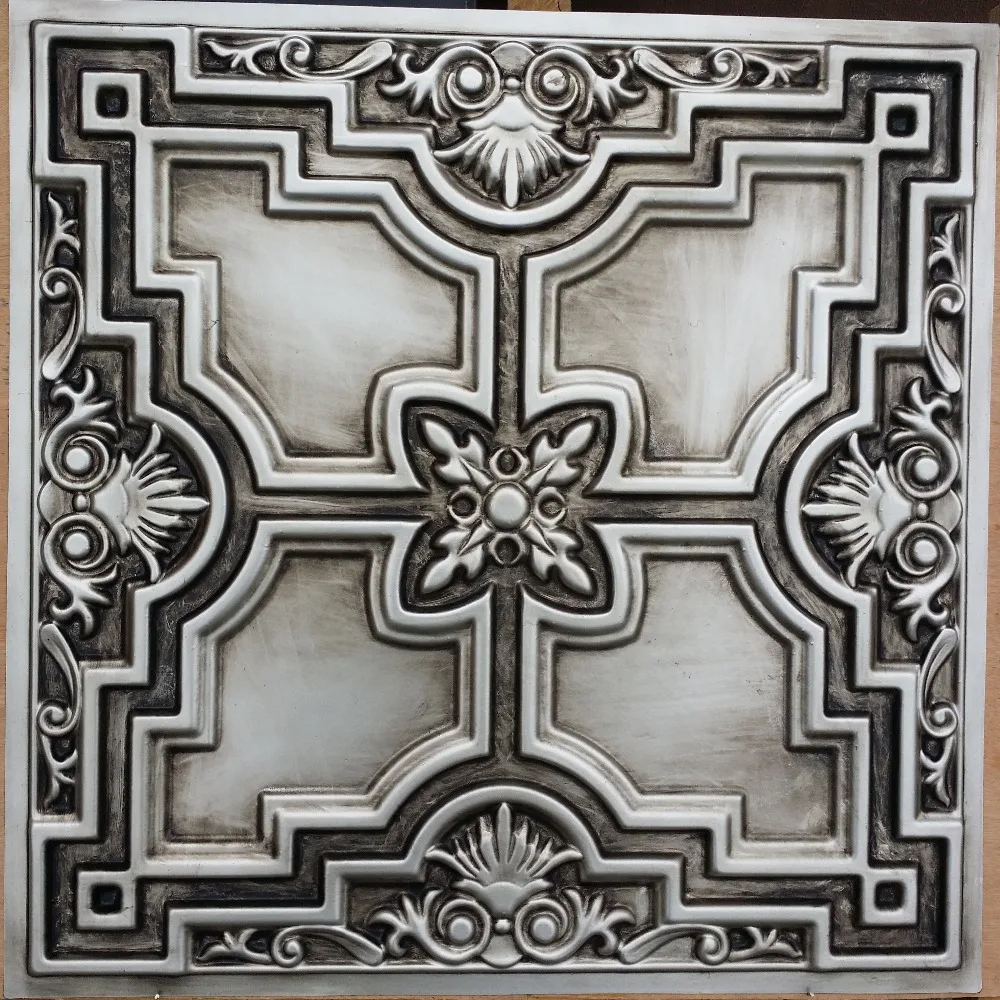 Pl16 Faux Tin Ceiling Tile Antiques Silver Color 3d