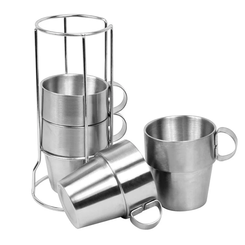 4 unids/set al aire libre taza de acero inoxidable doble Picnic portátil tazas potable tazas Anti-caliente para cerveza de café Camping vajilla