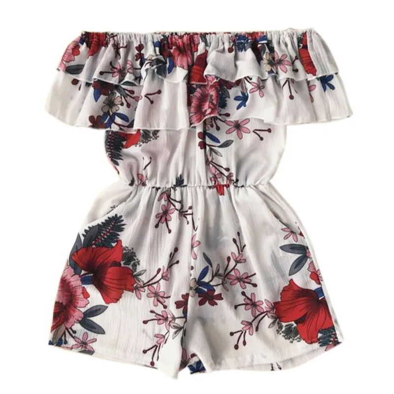 Summer Sexy Off The Shoulder Ruffles Playsuits Casual Loose Overalls With Pocket Floral Print Beach Jumpsuits Rompers Feminino Summer Sexy Off The Shoulder Ruffles Playsuits Casual Loose Overalls With Pocket Floral Print Beach Jumpsuits Rompers Feminino