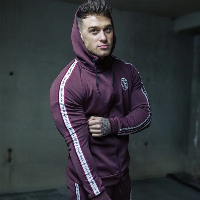 Zip Men Hoodies Sporting Running Workout Jackets Hooded Men Gym