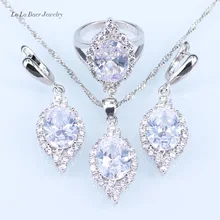 L B Australia White Opal Rhinestone Silver color 925 Logo Jewelry Sets For Women Zircon Pendant