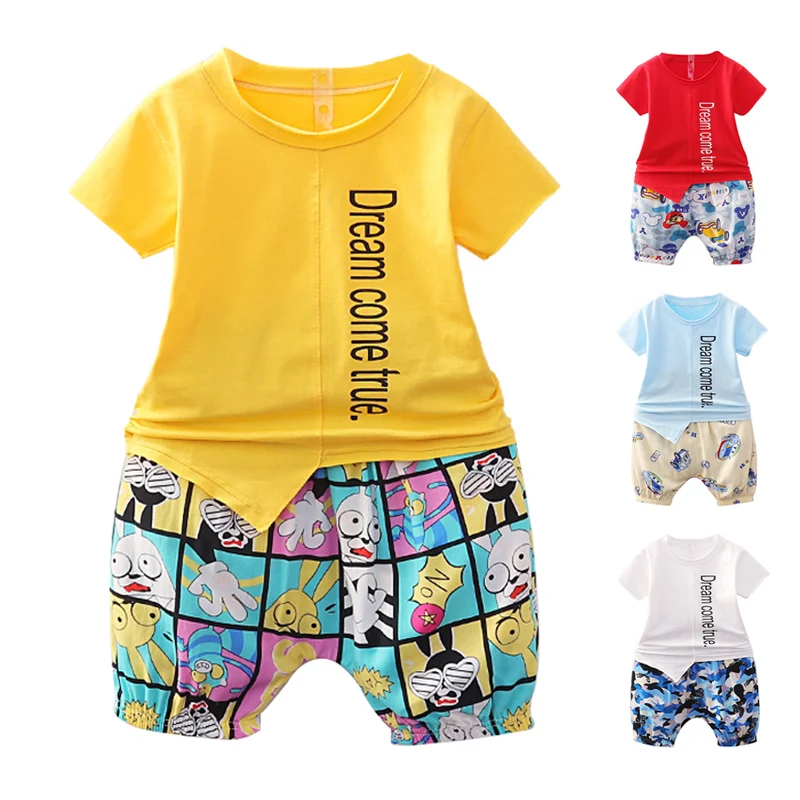 

Summer Baby Boy Short Sleeve Letter Print Beach Holiday Top T-Shirt + Shorts Children's Casual Wear Set Kid Boys Clothes