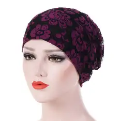 1 шт. для женщин Повседневное эластичные осенние кружево цветок мешок шапка шляпа мусульманский тюрбан кепки Лидер продаж