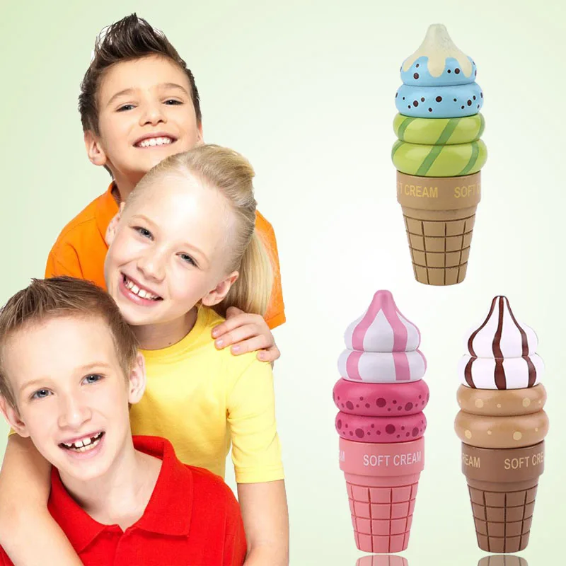 Wooden Simulation Food Ice Cream Kids Toys Cone Model Kitchen