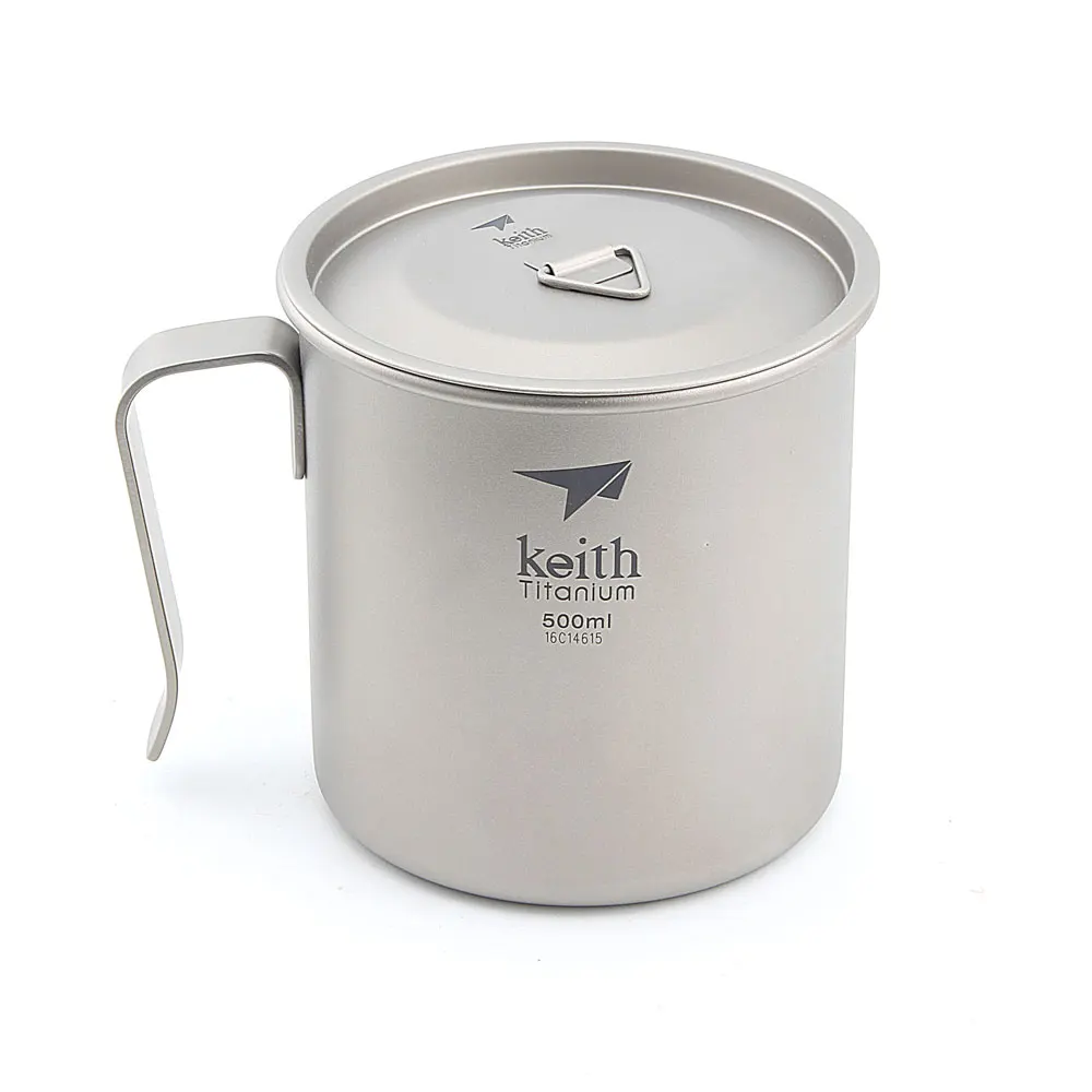 

Keith Ti3265 Titanium Camping Cup, Ultralight Cup with Handle, Single-layer Mug 500ml