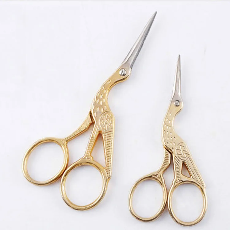Vintage Gold-plated Stainless Steel Crane Shape Stork Embroidery Sewing Retro Craft Shears CrossStitch Scissors Big size