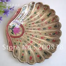 HDC0635 индийская латунь ручной росписью павлин фрукты пластины, 5 '', йога бар декор искусство, семья металла ремесла