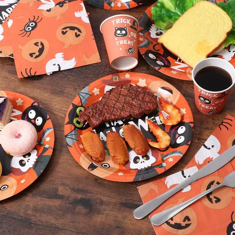 

Hemoton Halloween Tableware Set Party Celebration Supplies Set 24 Paper Plates 48 Napkins and 24 Cups Tableware Kit