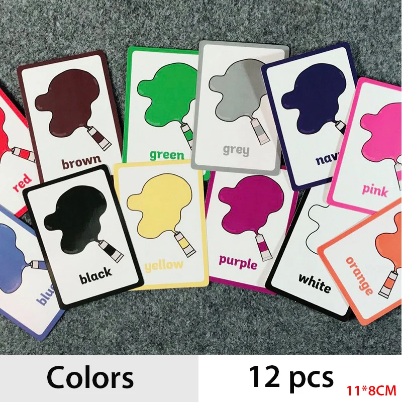 12 Pcs/Set Colors and Shapes English Word Pocket Flash Card Children Cognitive Cards Early Educational Toy | Канцтовары для офиса