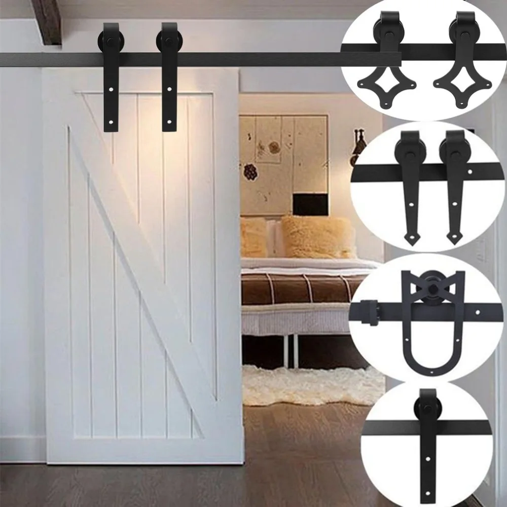 

2M Length Flat Door Rail Sliding Door System Track Wooden Sliding Door Hardware Fitting Set For Home Kitchen Living Room Bedroom