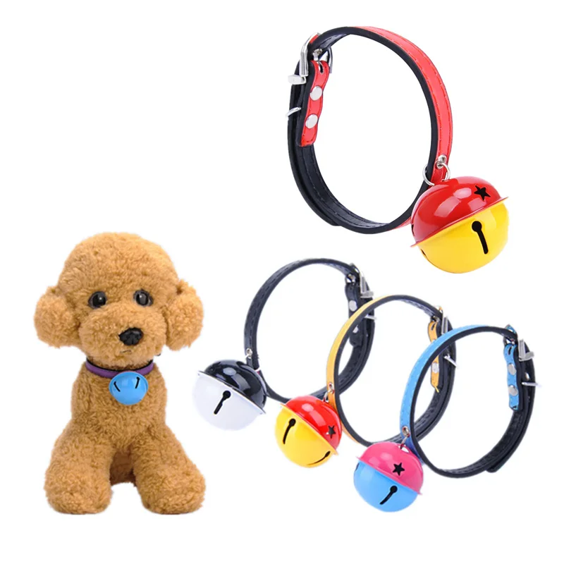 Pet Dog Bell Collar Soft PU Leather Colorful Bell Decoration Puppy Lead