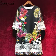 Женское винтажное платье Svoryxiu, черное элегантное платье с полурукавами и цветочным принтом, расшитое бисером, большого размера, на лето
