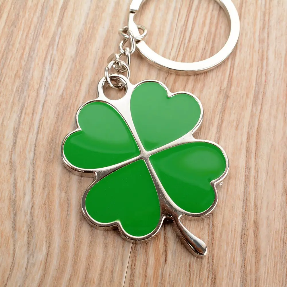 

Hot Sale Creative Green Color Four-leaf Clover Fortune Keychain Key Chain Ring