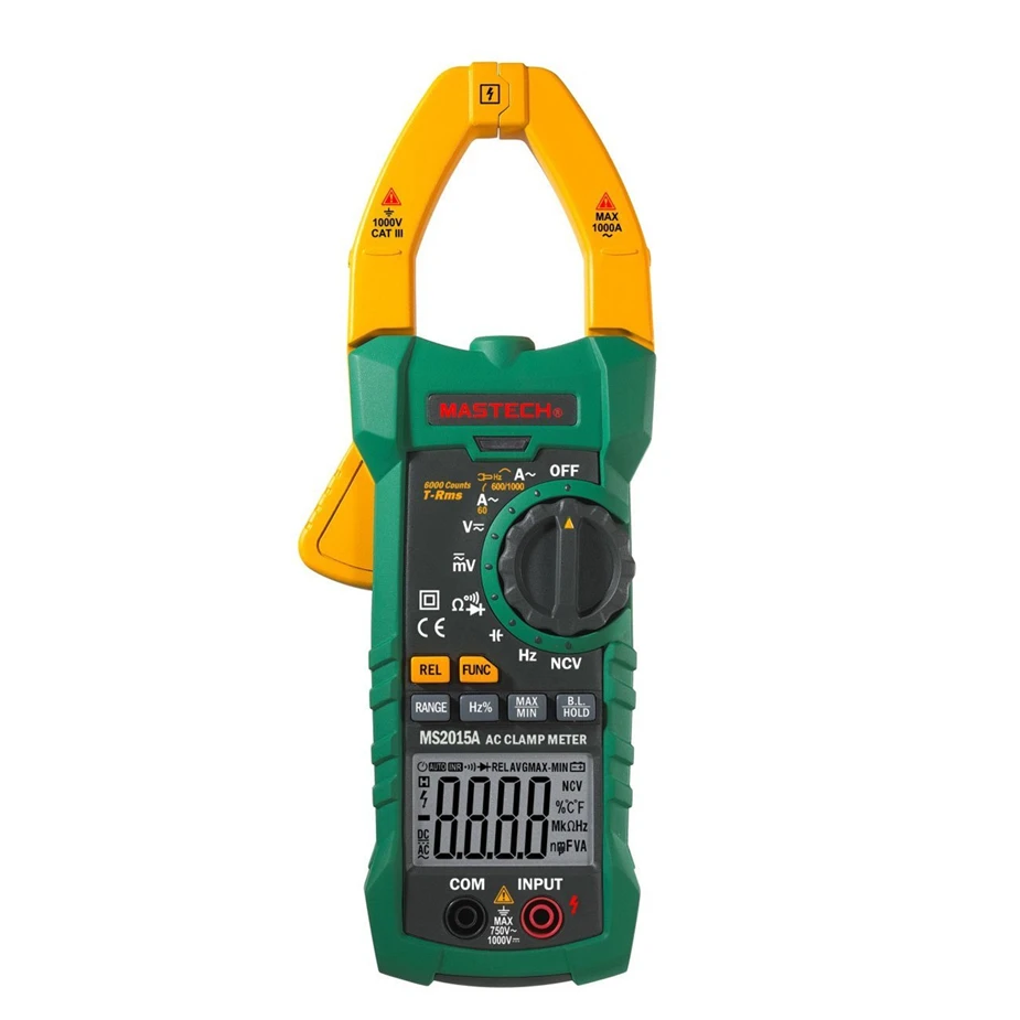 

Hot MASTECH MS2015A AutoRange Digital AC 1000A Current Clamp Meter True RMS Multimeter Frequency Capacitance Tester NCV