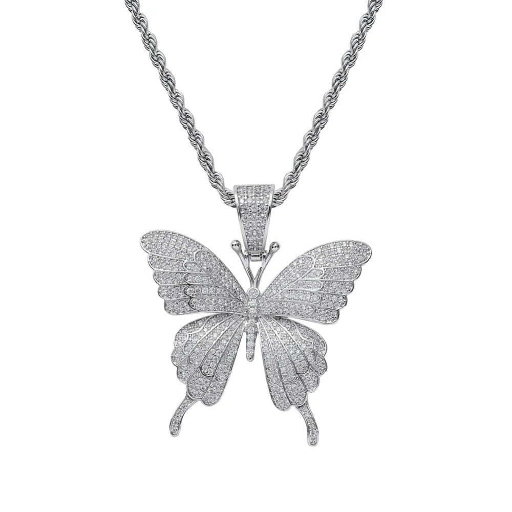 Brass CZ Butterfly Pendants&Necklace gold color silver color CZ Tennis Chain CN111A