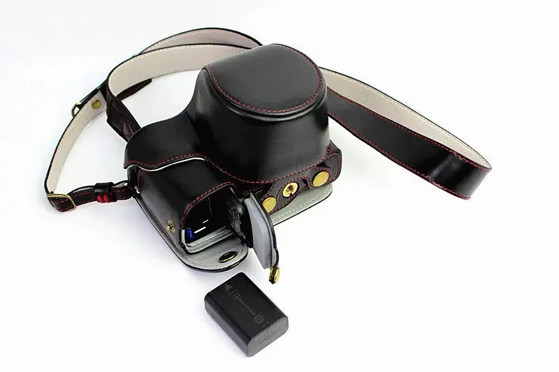 Pu кожаный защитный чехол с плечевым ремнем для sony NEX A6300 A6000 A6400 16-55 мм объектив камера сумка чехол - Цвет: Luxury black