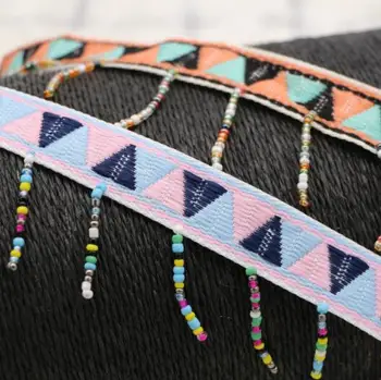 

10Yards National Ethnic Jacquard Hanging Beads Lace Fringe Beaded Trims For Bridal Wedding Dress Shoes Skirt Cuffs Ornaments