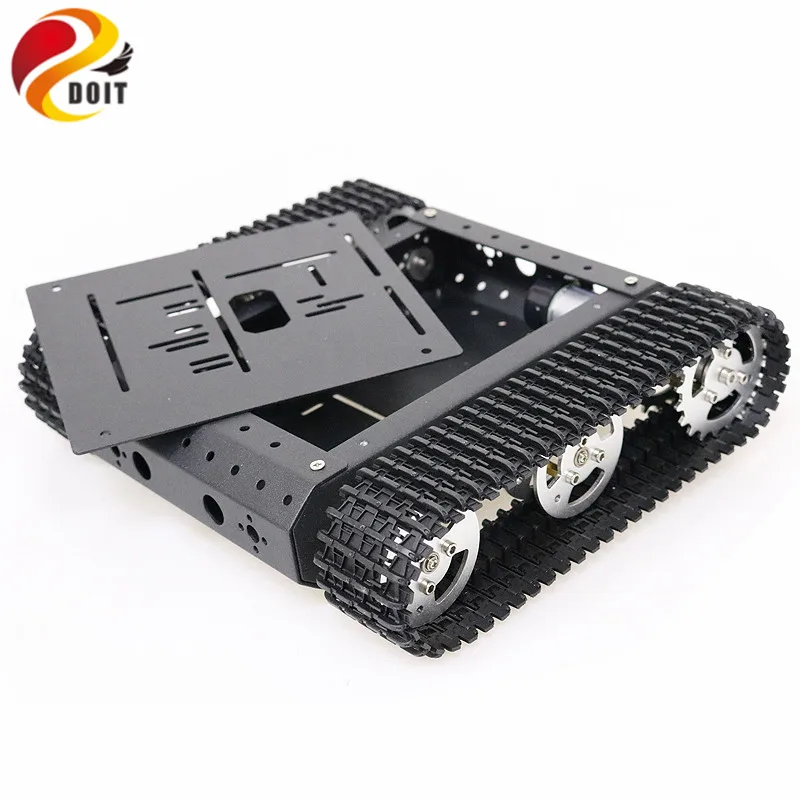  Remote Control Smart Robot Tracked Tank Chassis Kit with Dual DC Motor Aluminum Alloy Frame Wheels 