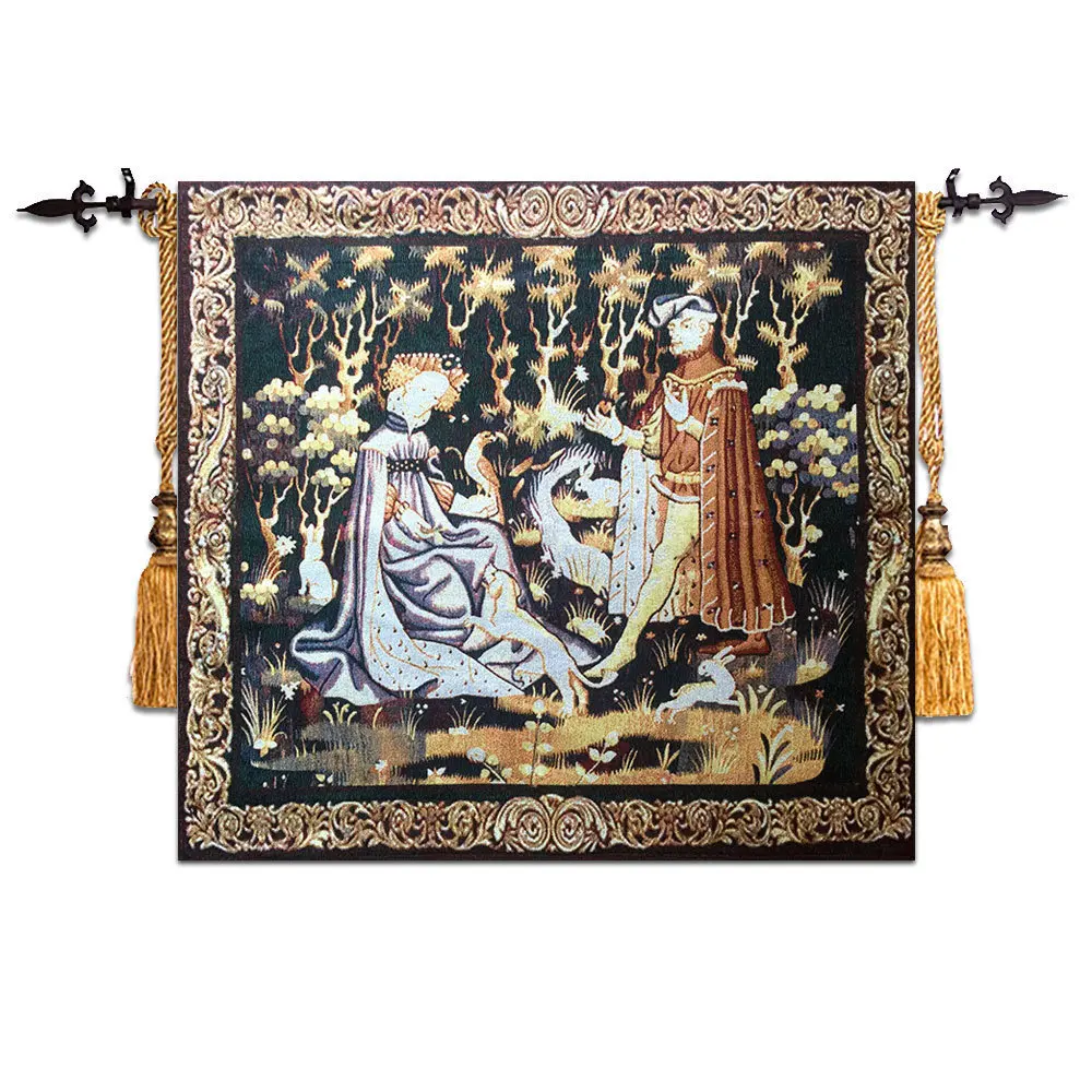 Европейский стиль средневековый дворец декоративный гобелен настенный Добби одеяло барон тема изображение украшения дома