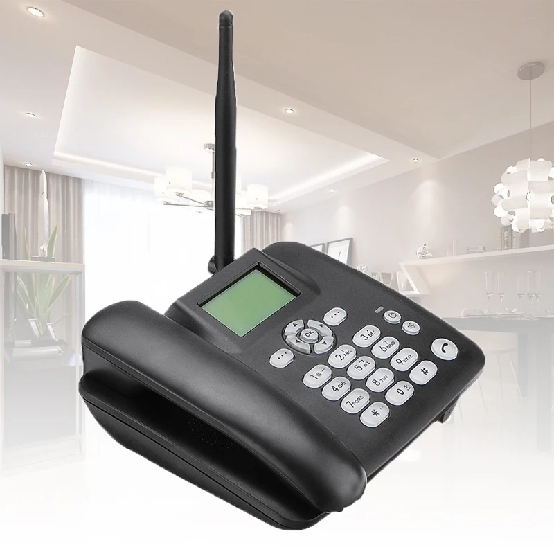 Black Fixed Desktop Wireless Cordless Telephone 4g Gsm Desk Phone