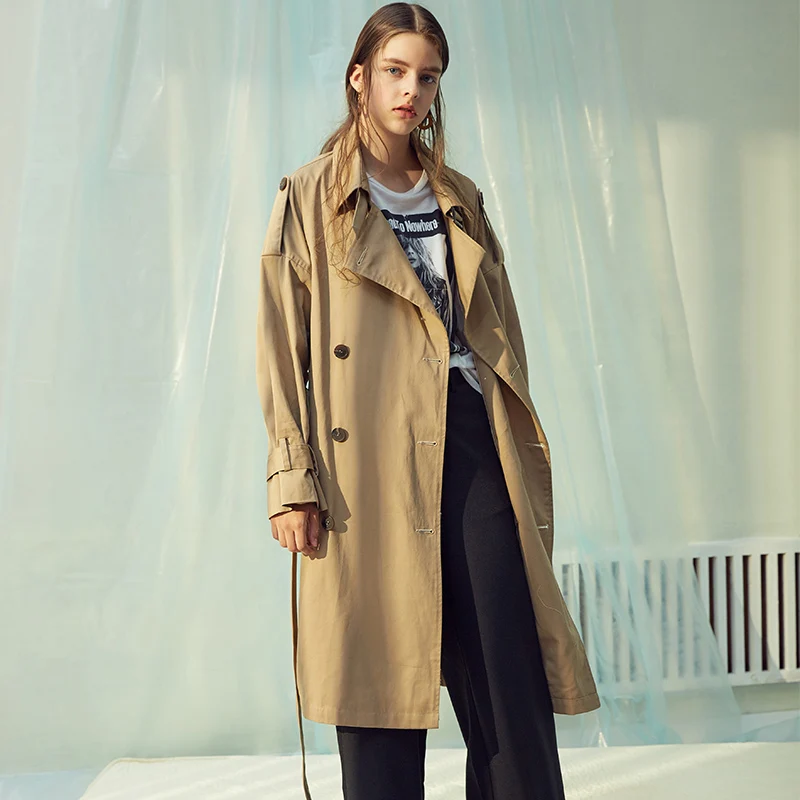Taille Manteau Double Femelle Lâche Longue Coréenne Cravate Kaki Au Boutonnage Paragraphe 2017 Britannique azSTwBqnB